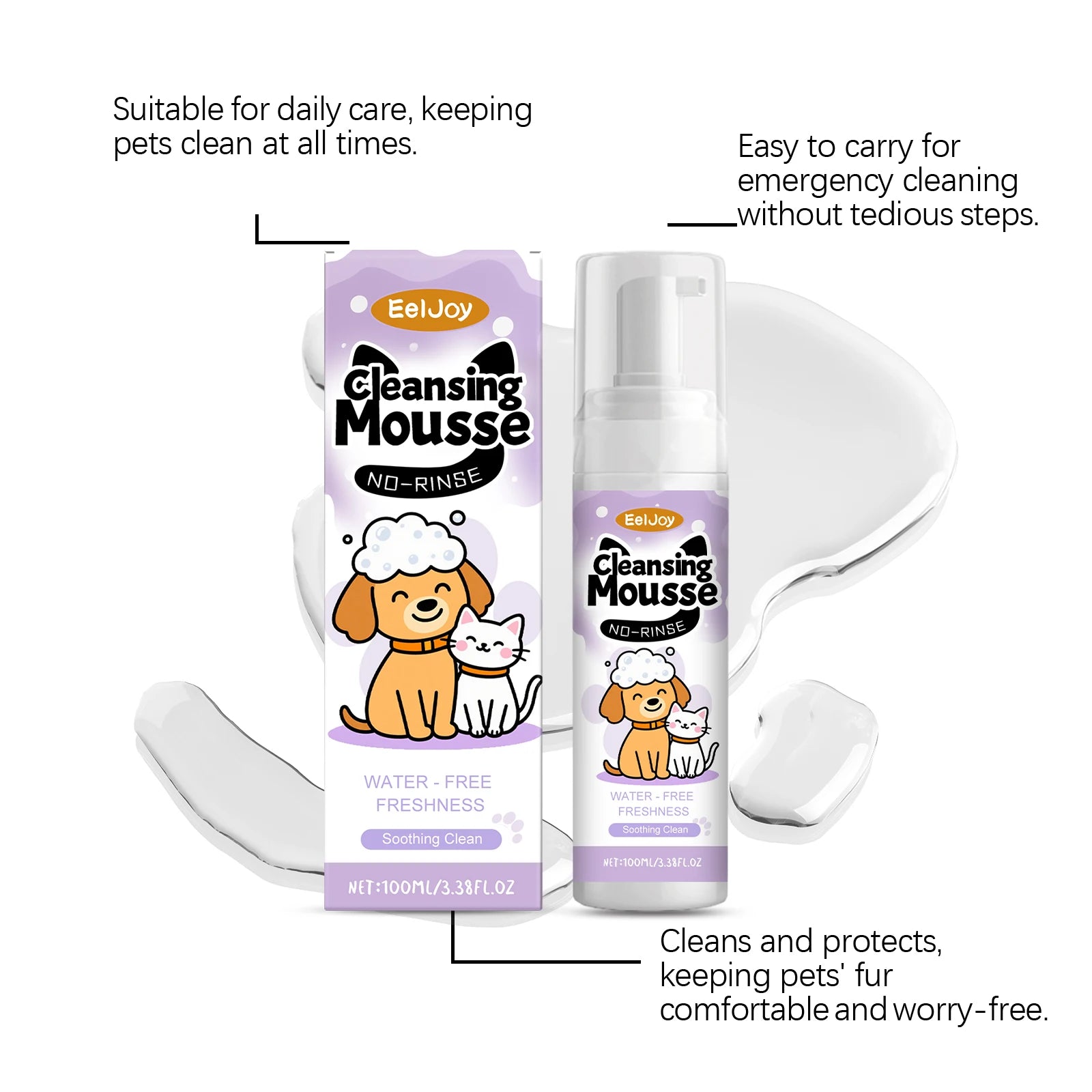 EelJoy No-Rinse Pet Shampoo Mousse – Waterless Foam Cleanser