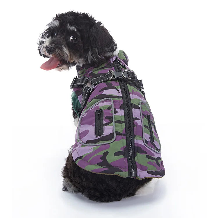 Reflective Winter Dog Coat with Built-In Harness (Colourful Camo Collection)