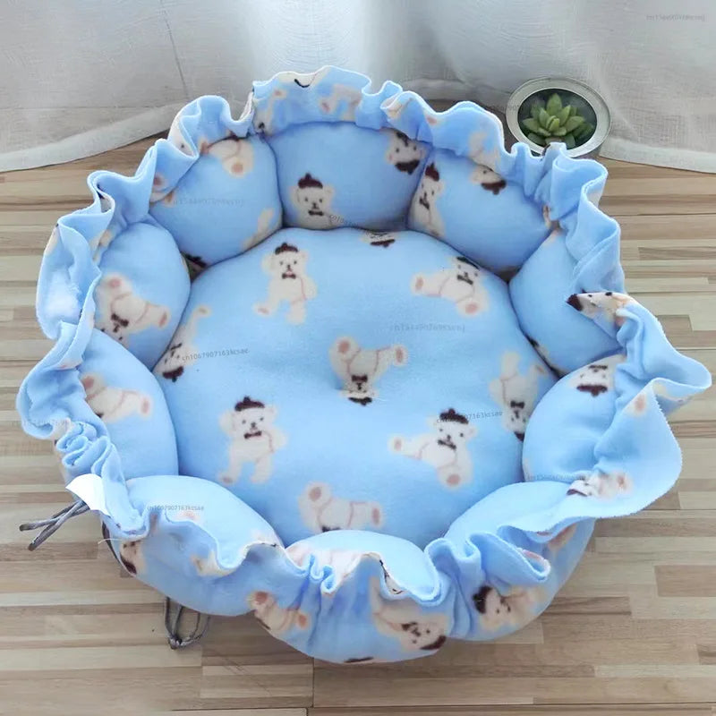 Round Plush Pet Nest – Soft Warm Sleeping Bed for Cats & Small Dogs | S, M & L