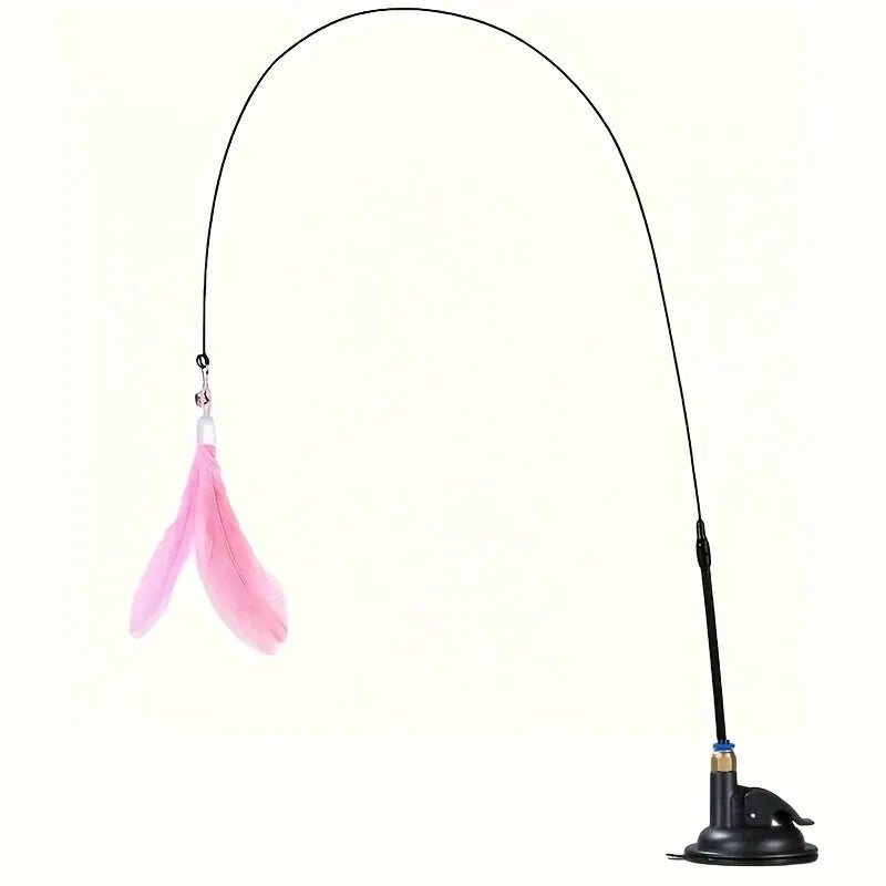Interactive Bell & Feather Wand Cat Teaser Toy – Suction Cup Base