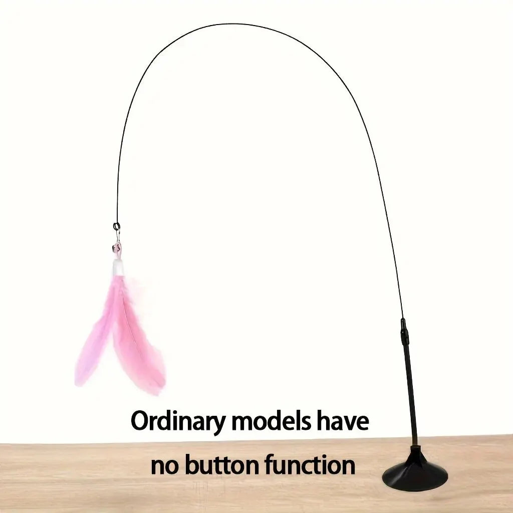 Interactive Bell & Feather Wand Cat Teaser Toy – Suction Cup Base