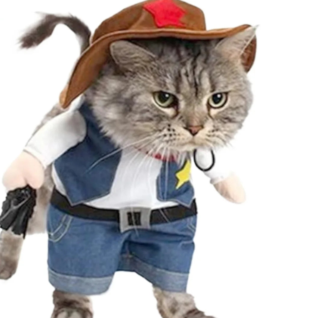 West Cowboy Pet Costume with Hat – Funny Outfit for Cats & Small Dogs