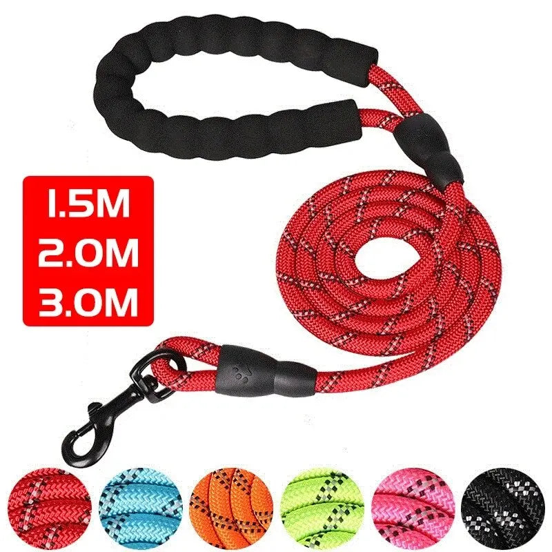 Reflective Nylon Dog Lead – Padded Handle, Heavy Duty Double Rope | 1.5m, 2m & 3m