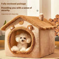 Dog House Style Pet Bed – Cosy Coral Fleece Cave Bed for Small Dogs & Cats | S, M & L