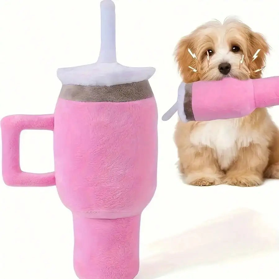 Beverage Mug Plush Dog Chew Toy – Puppy Teething Toy