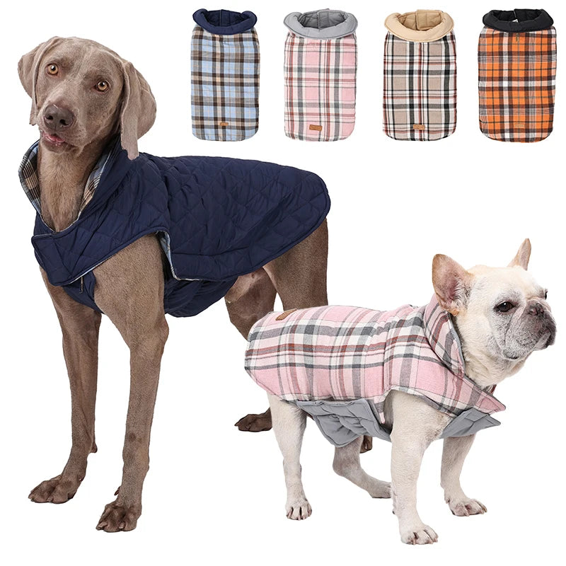 Luxury Burberry Style Reversible Waterproof Checked Dog Jacket – Quilted Winter Coat