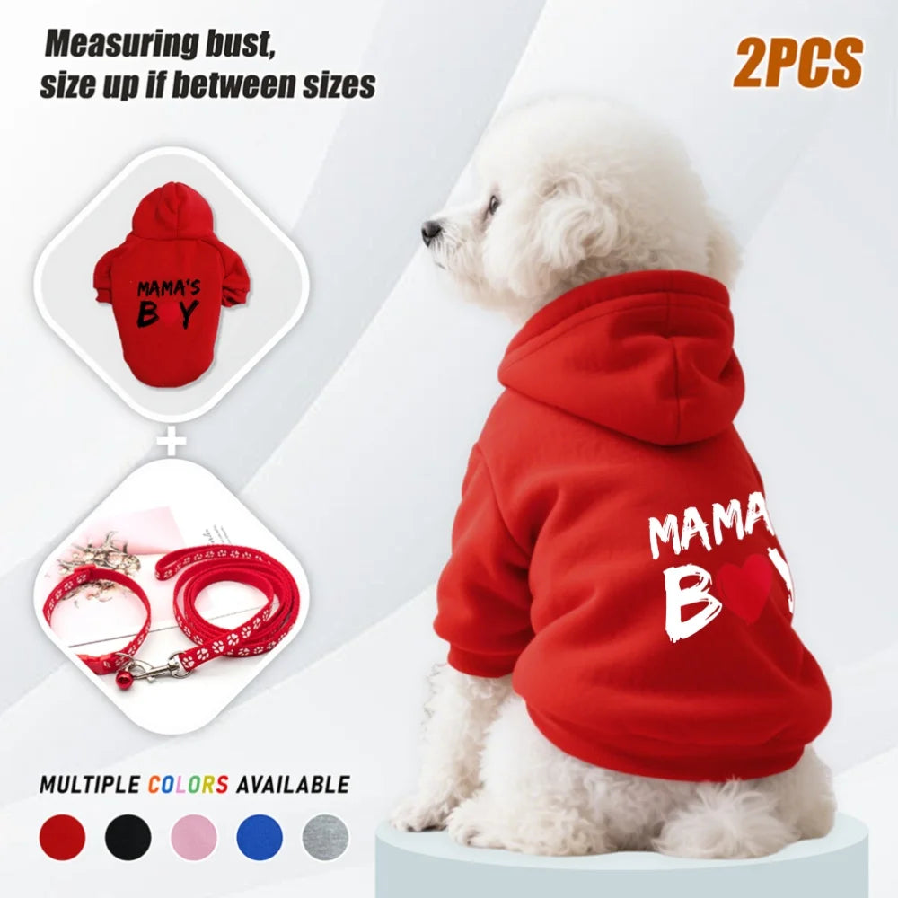 MAMA's Boy Dog Hoodie & Leash Set – 2pcs Matching Outfit