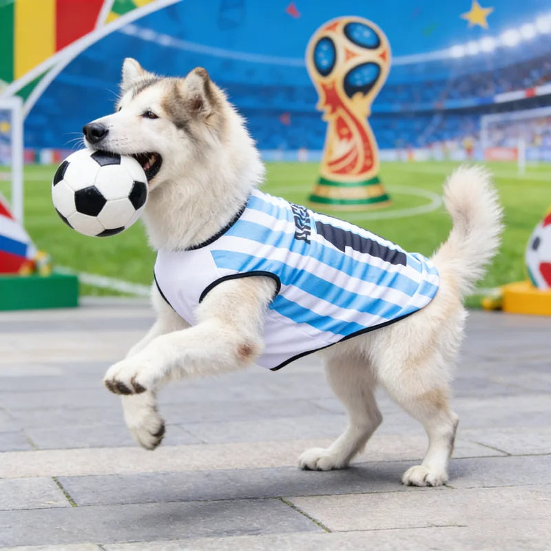 World Cup Football Jersey Pet T-Shirt – Breathable Mesh Vest (7 Country Options / All sizes)