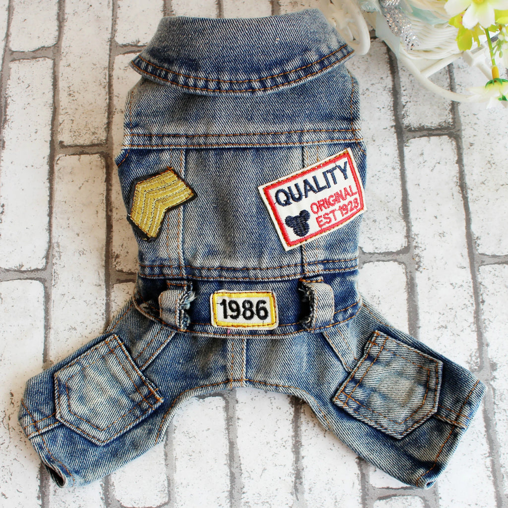 Retro Denim Overalls Dog Jumpsuit – 4-Leg Cowboy Style