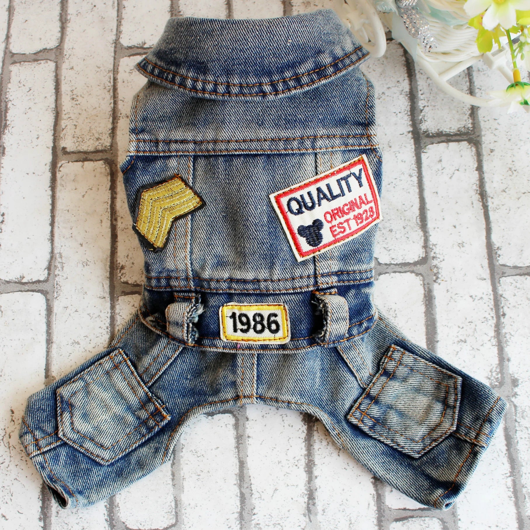 Retro Denim Overalls Dog Jumpsuit – 4-Leg Cowboy Style