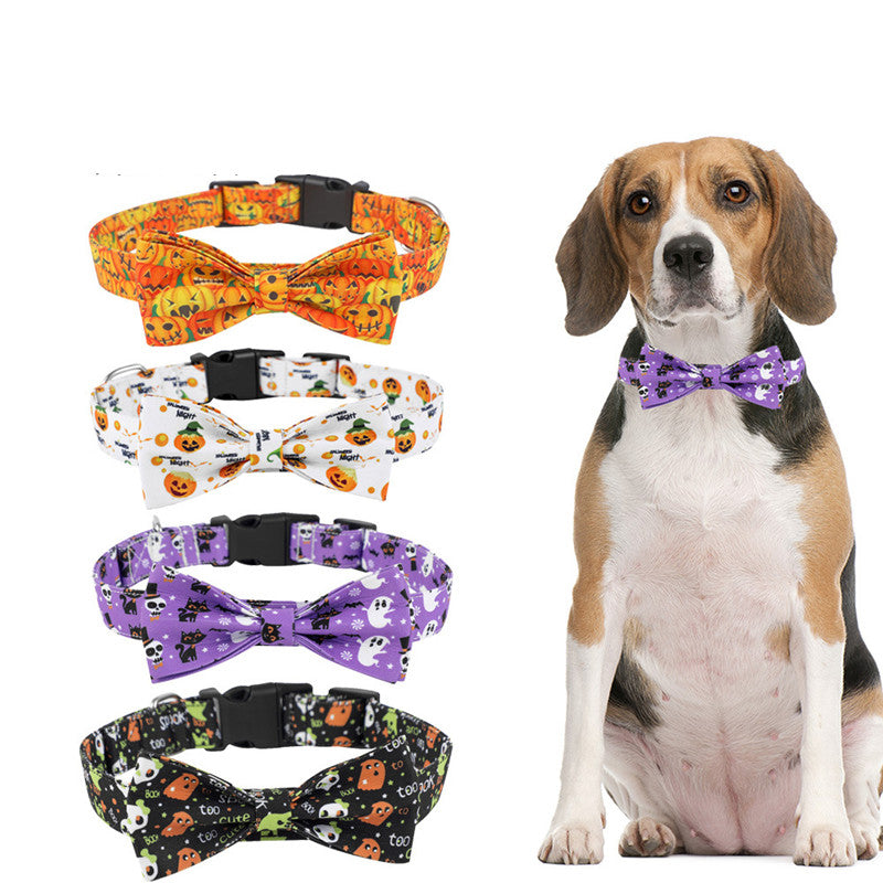 Halloween Bow Tie Collar – Adjustable Collar for Dogs | Yellow, Purple, Black & White | S, M & L