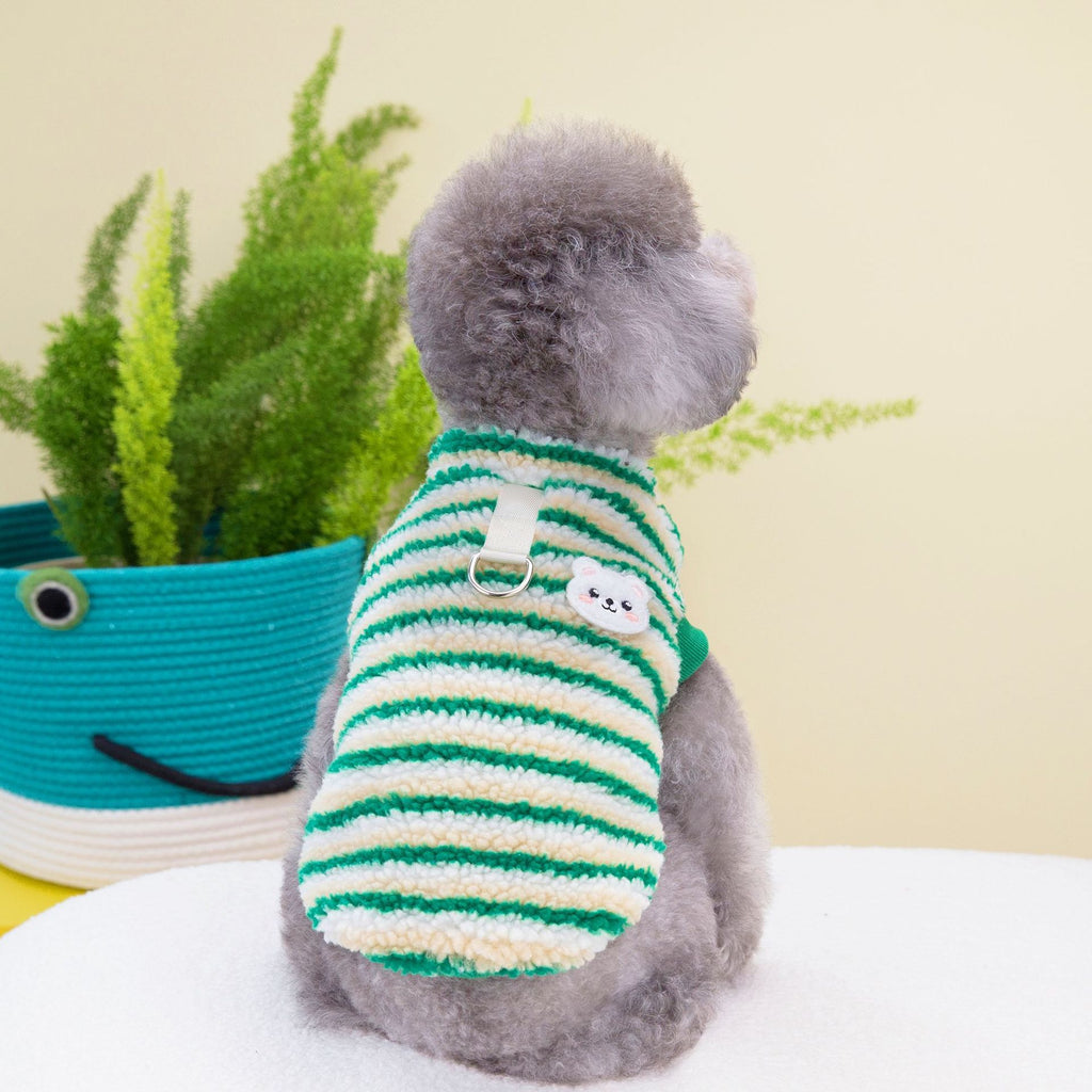 PawBear - Thickened Striped Pet Top + Harness Clip
