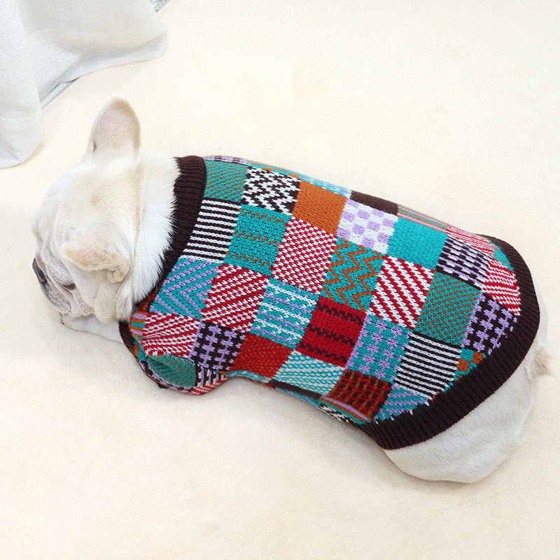Colourful Contrast Wool Dog Sweater - Fashion Statement Knitwear