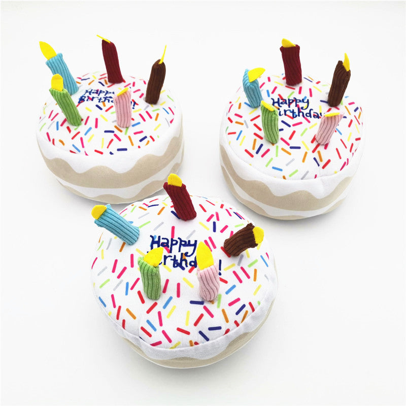 Dog Birthday Cake Plush Toy Set - Squeaky & Soft (Multi Set OR Single Item Option)