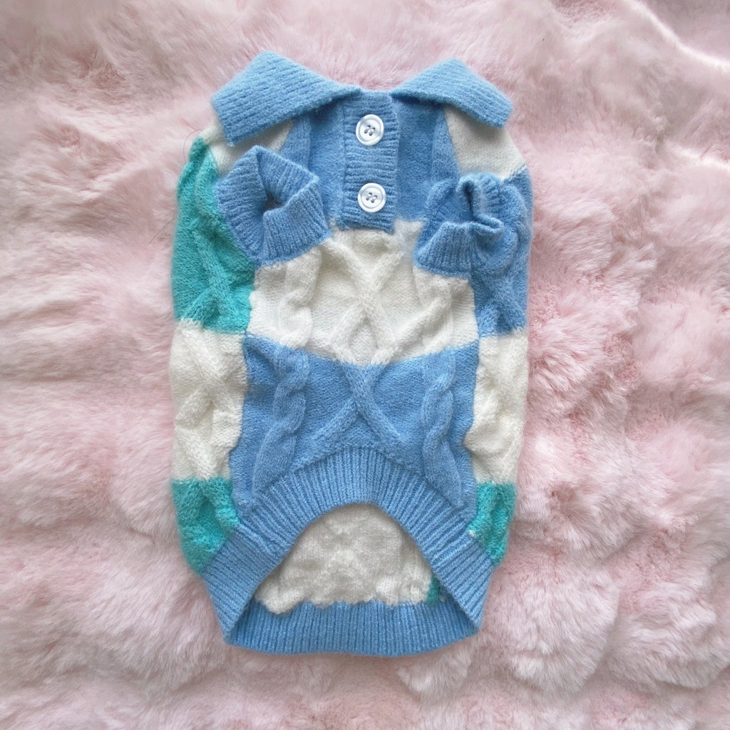 Plaid Polo Collar Wool Cardigan for Dogs & Cats - Preppy Style