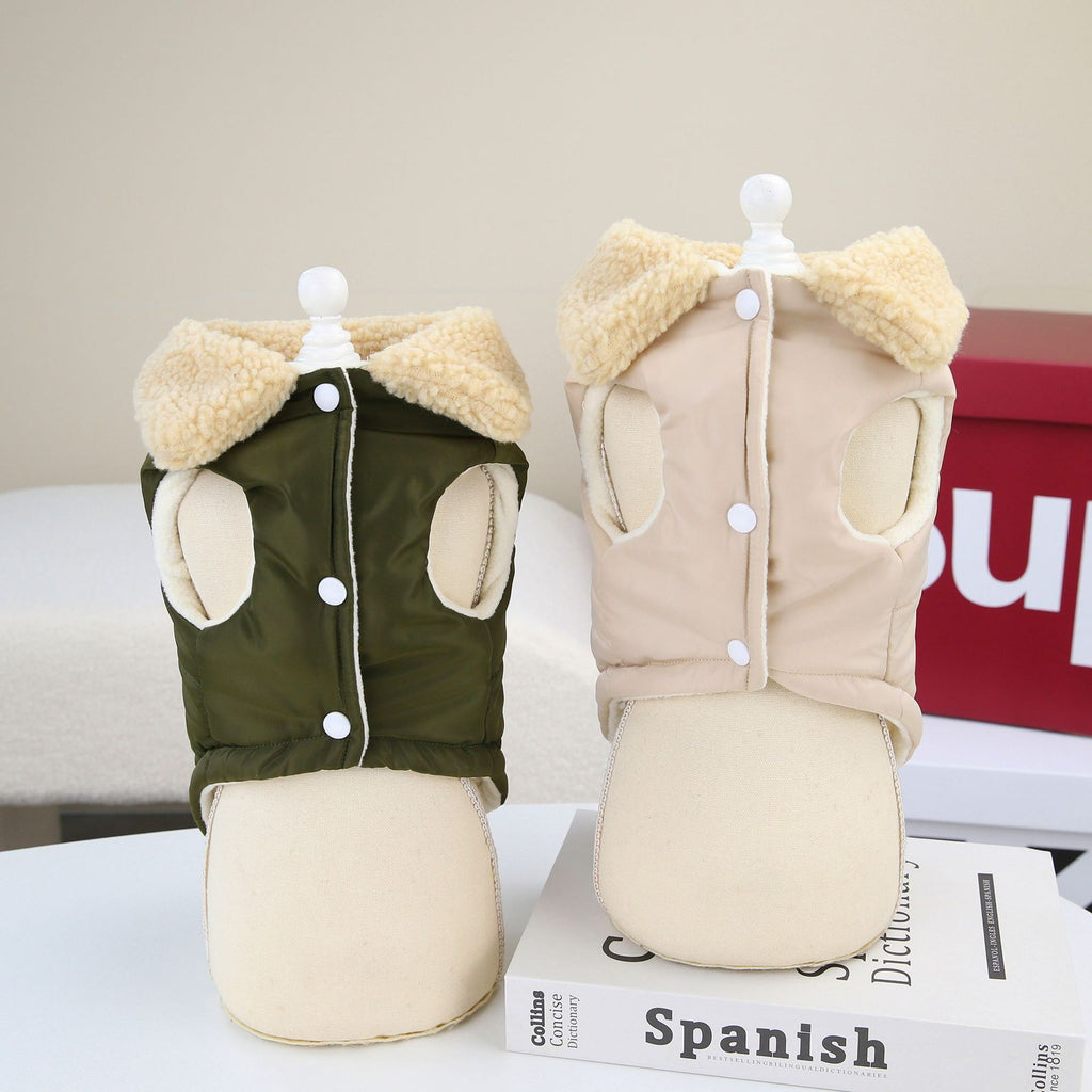 Teddy Nordic Fur Collar Cotton Vest - For Dogs & Cats (with Harness clip)