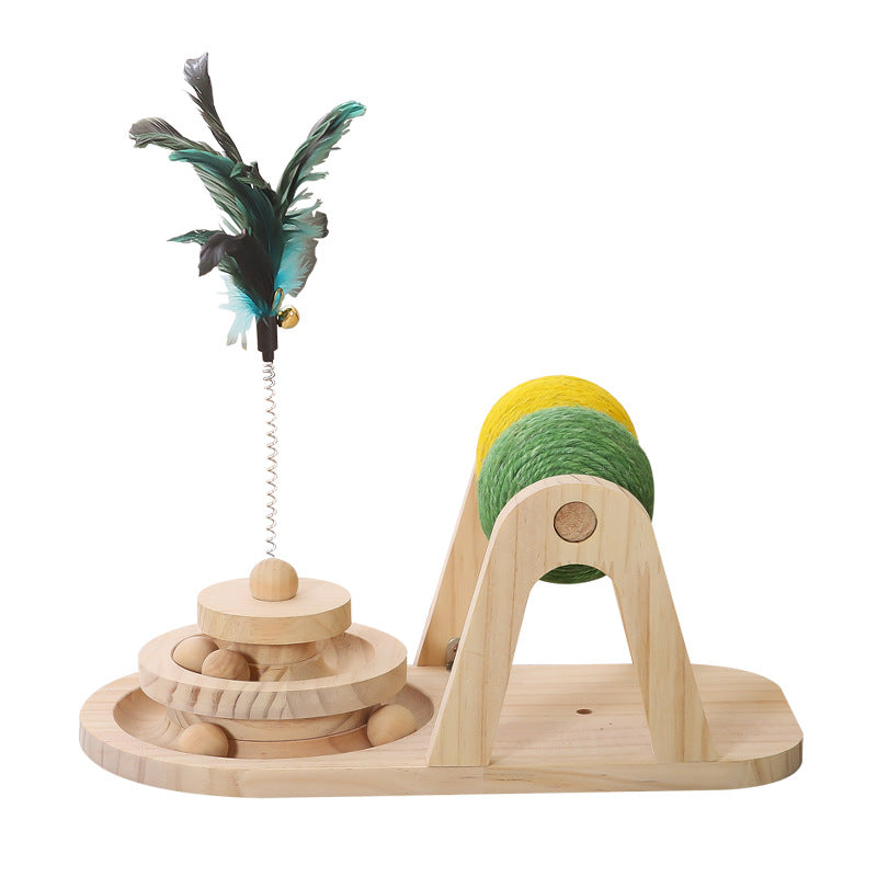 Wood Sisal Ball Cat Turntable Toy - Natural & Interactive