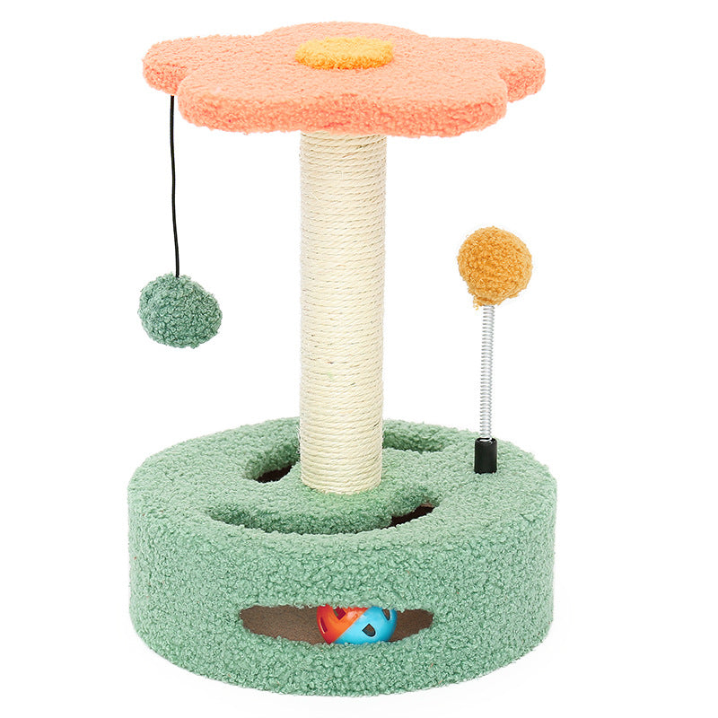 Flowered Sisal Cat Scratch Tower with Climbing Frame | Cat Claw Toy