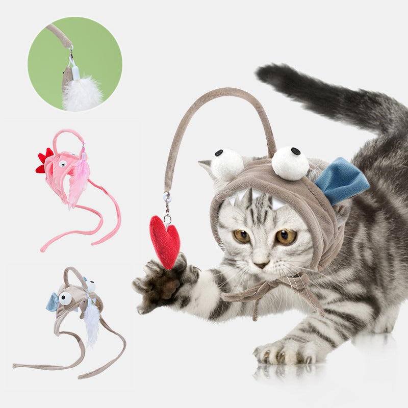 Head-Mounted Feather Cat Wand Toy - Hands-Free Interactive Play
