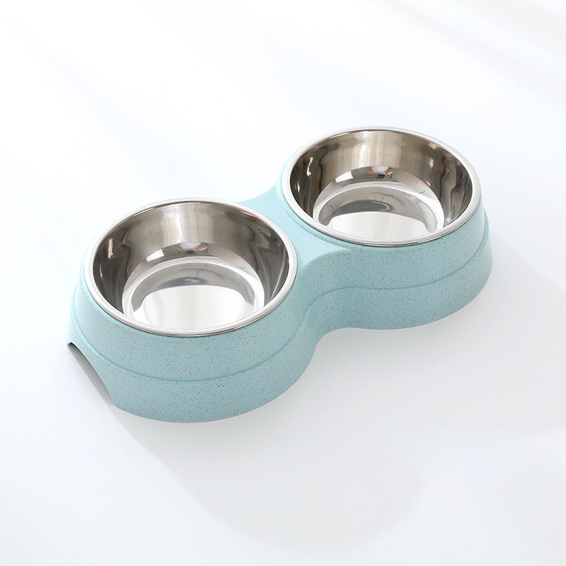 Double Stainless Steel Pet Bowl – Food & Water Feeder for Dogs & Cats | Green, Pink & Blue