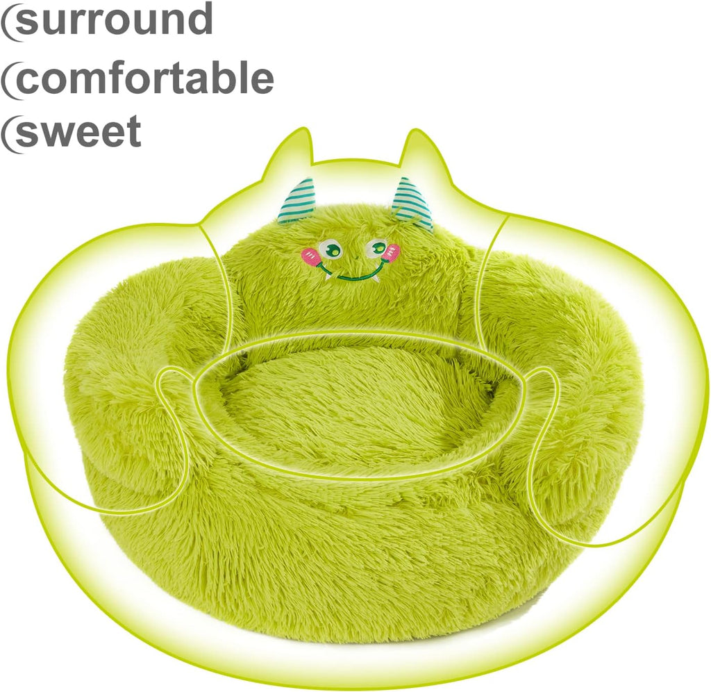 Green Monster Donut Bed - Plush Calming Cuddler for Small Pets