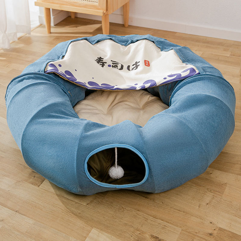 Foldable Canvas Cat Tunnel Nest Bed - Removable & Washable
