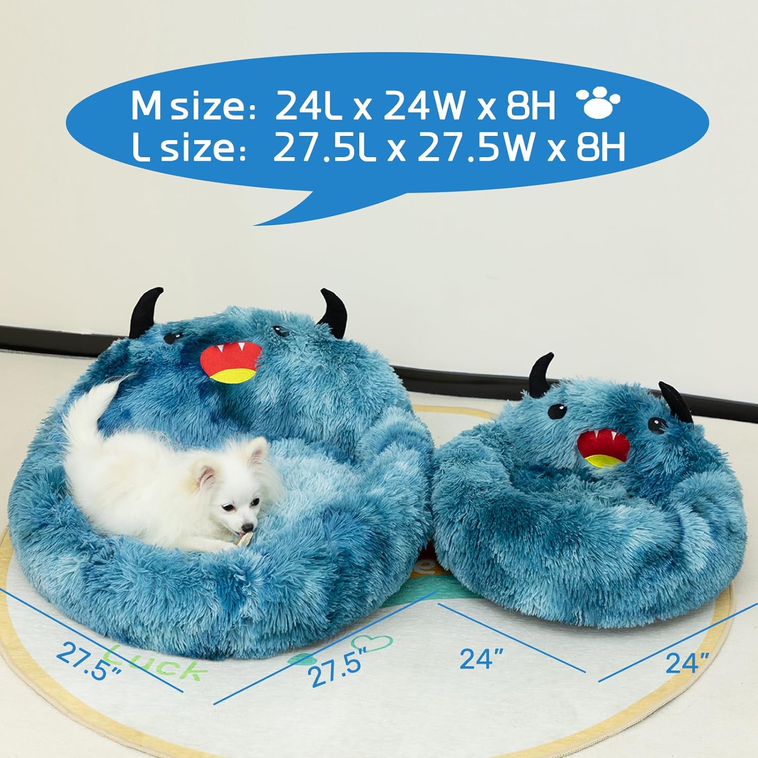 Faux Fur Donut Pet Bed - Luxury Round Nest for Cats & Dogs(Blue OR red)