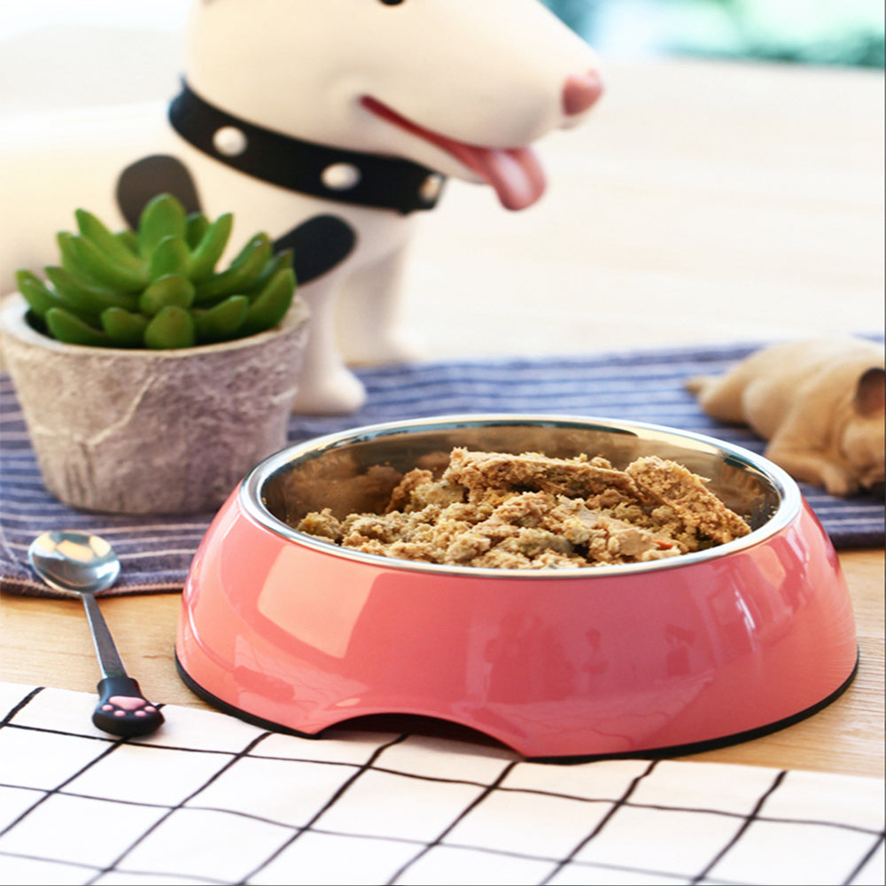 Luxe Melamine Pet Bowl – Classic Round | 6 Colours | S–XL - Stainless Steel