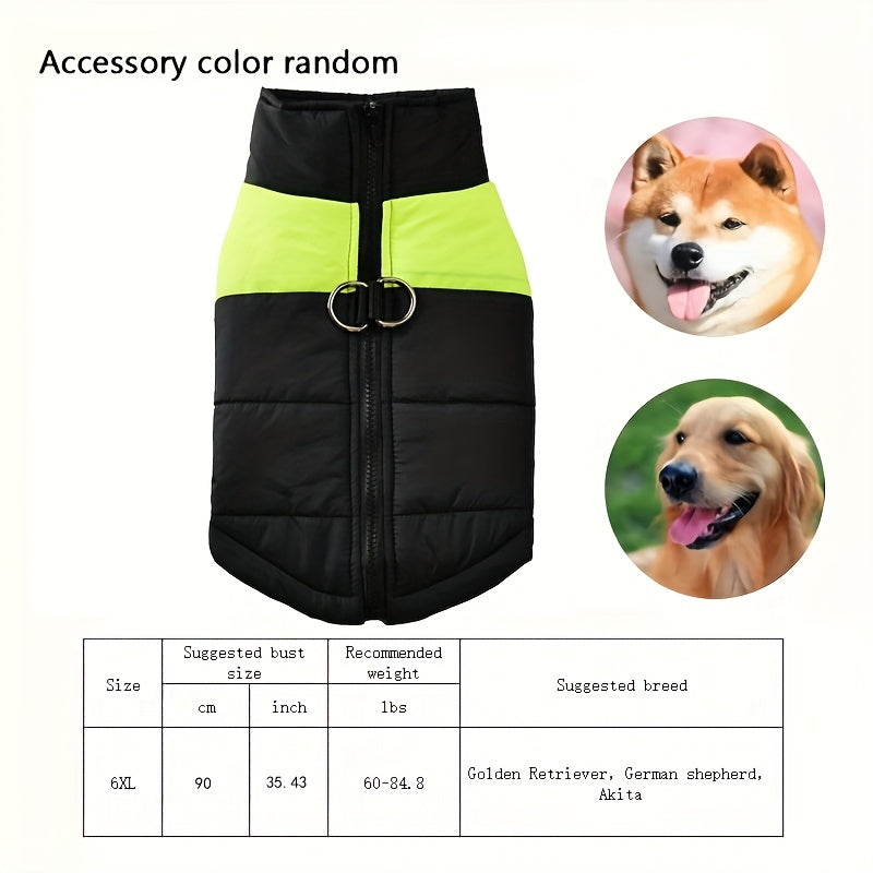 Waterproof And Windproof Fleece-Lined Dog Coat With Zipper For Small And Medium Digs, Cotton Filling, Polyester Shell, Adjustable Closure