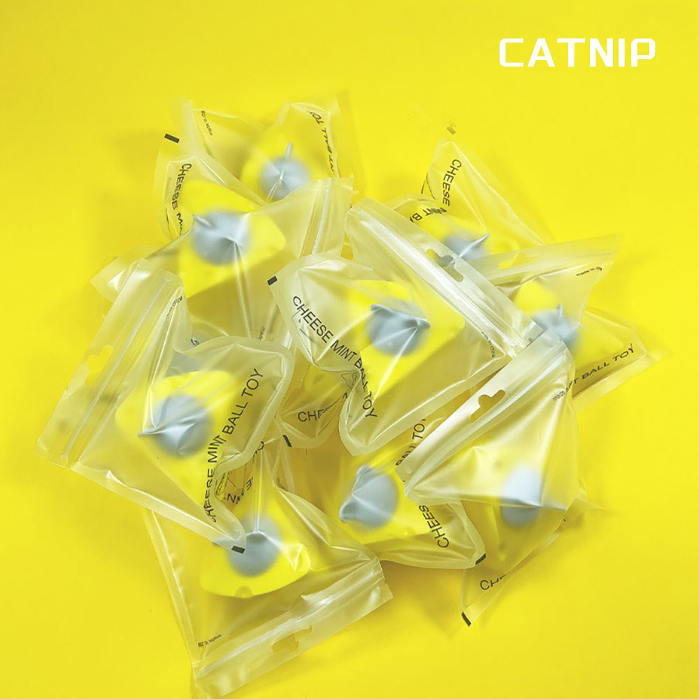 Catnip & Silvervine Cheese Ball Cat Toy - Teeth Cleaning & Self-Entertainment