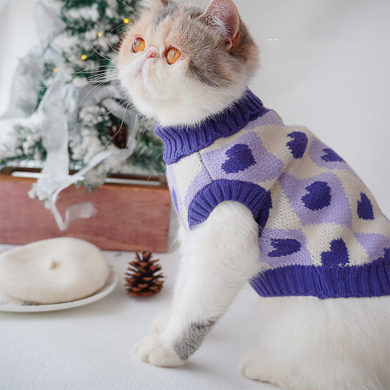 Christmas Rhombus Love Knit Sweater for Cats & Dogs - Festive Winter Style