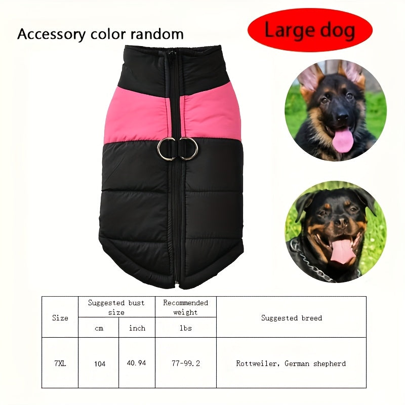Waterproof And Windproof Fleece-Lined Dog Coat With Zipper For Small And Medium Digs, Cotton Filling, Polyester Shell, Adjustable Closure