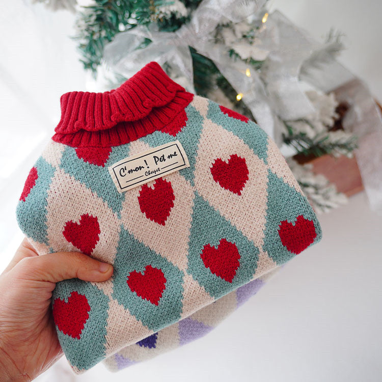 Christmas Rhombus Love Knit Sweater for Cats & Dogs - Festive Winter Style