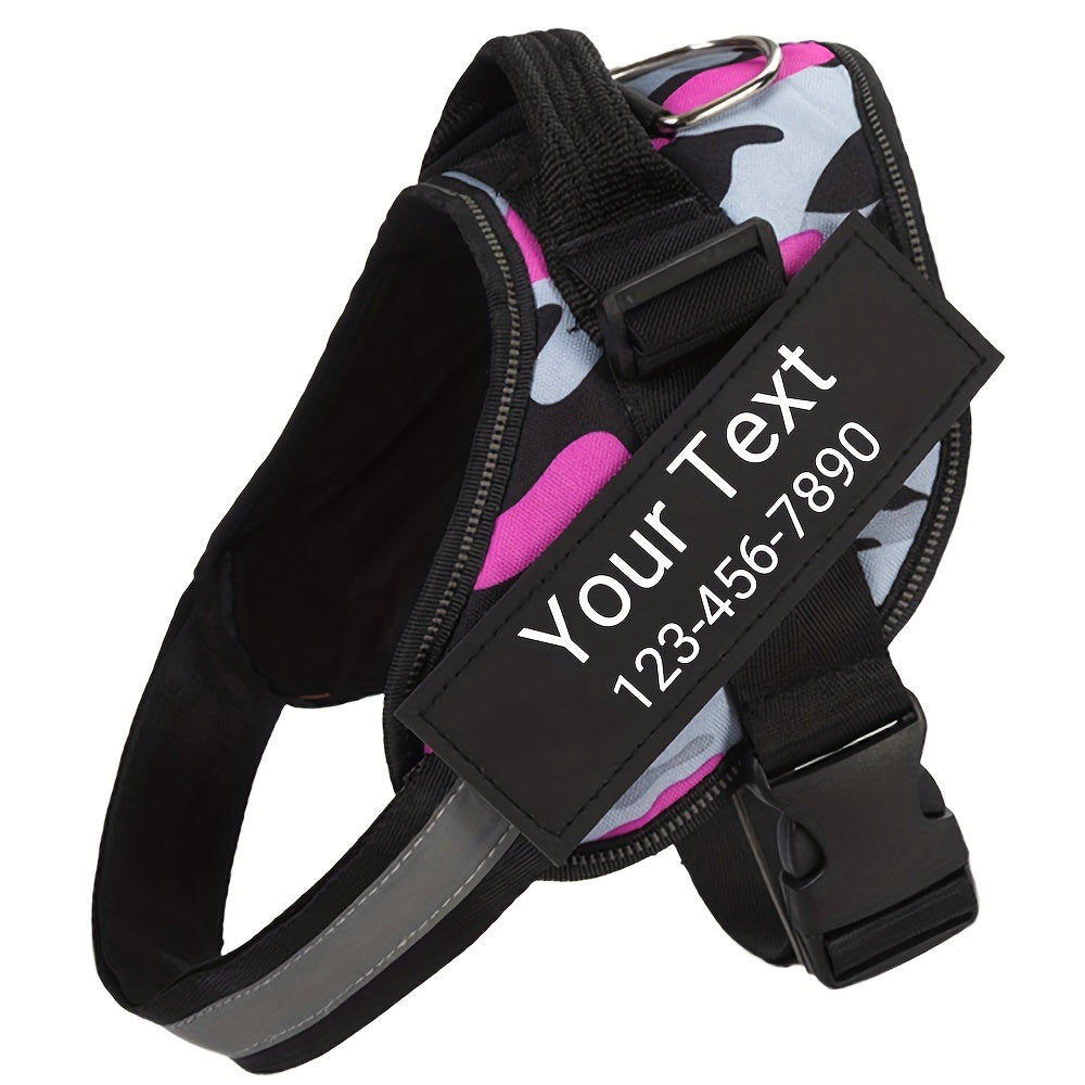Custom Personalised Camouflage Dog Harness - Reflective Strip, Machine Washable, S-L