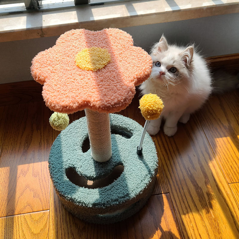Flowered Sisal Cat Scratch Tower with Climbing Frame | Cat Claw Toy