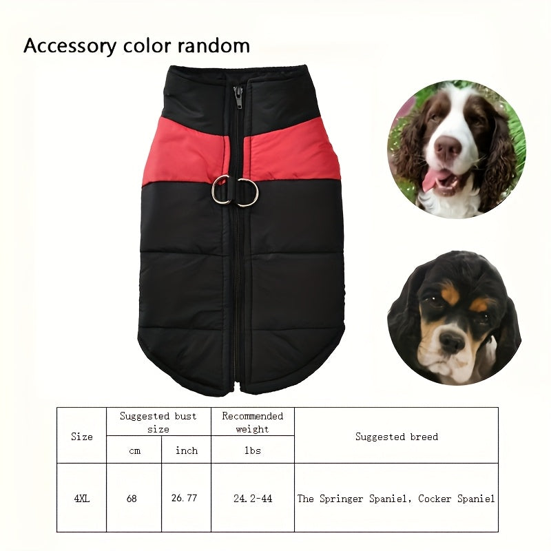 Waterproof And Windproof Fleece-Lined Dog Coat With Zipper For Small And Medium Digs, Cotton Filling, Polyester Shell, Adjustable Closure