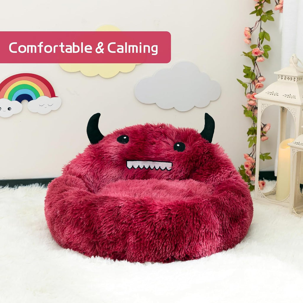 Faux Fur Donut Pet Bed - Luxury Round Nest for Cats & Dogs(Blue OR red)