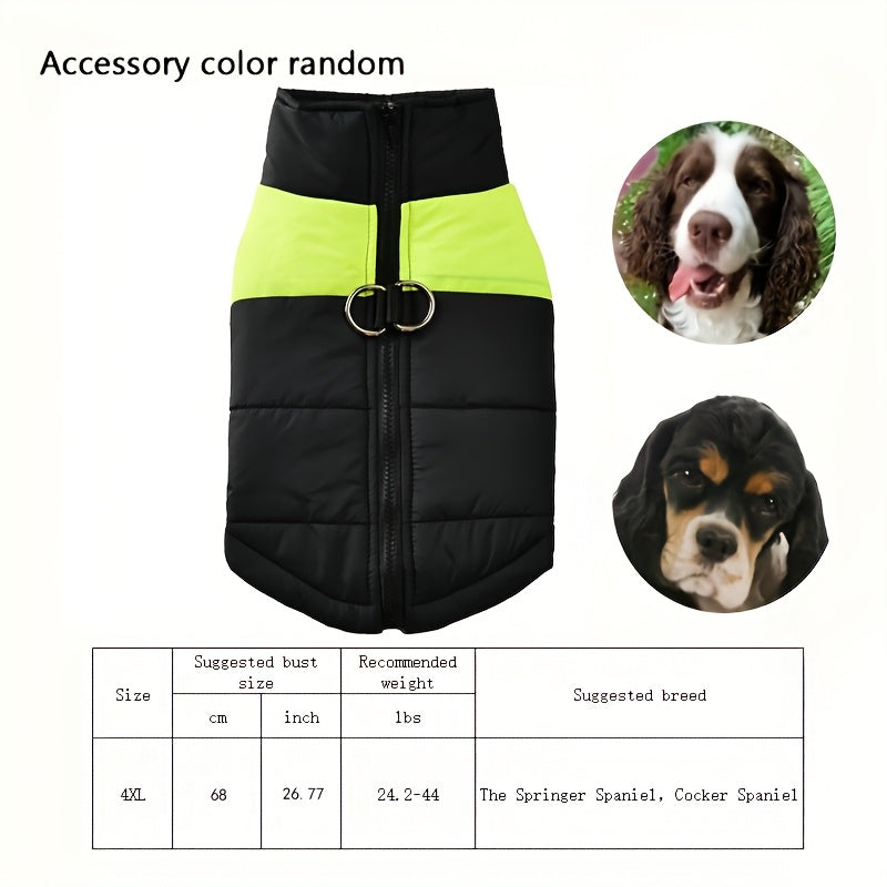 Waterproof And Windproof Fleece-Lined Dog Coat With Zipper For Small And Medium Digs, Cotton Filling, Polyester Shell, Adjustable Closure