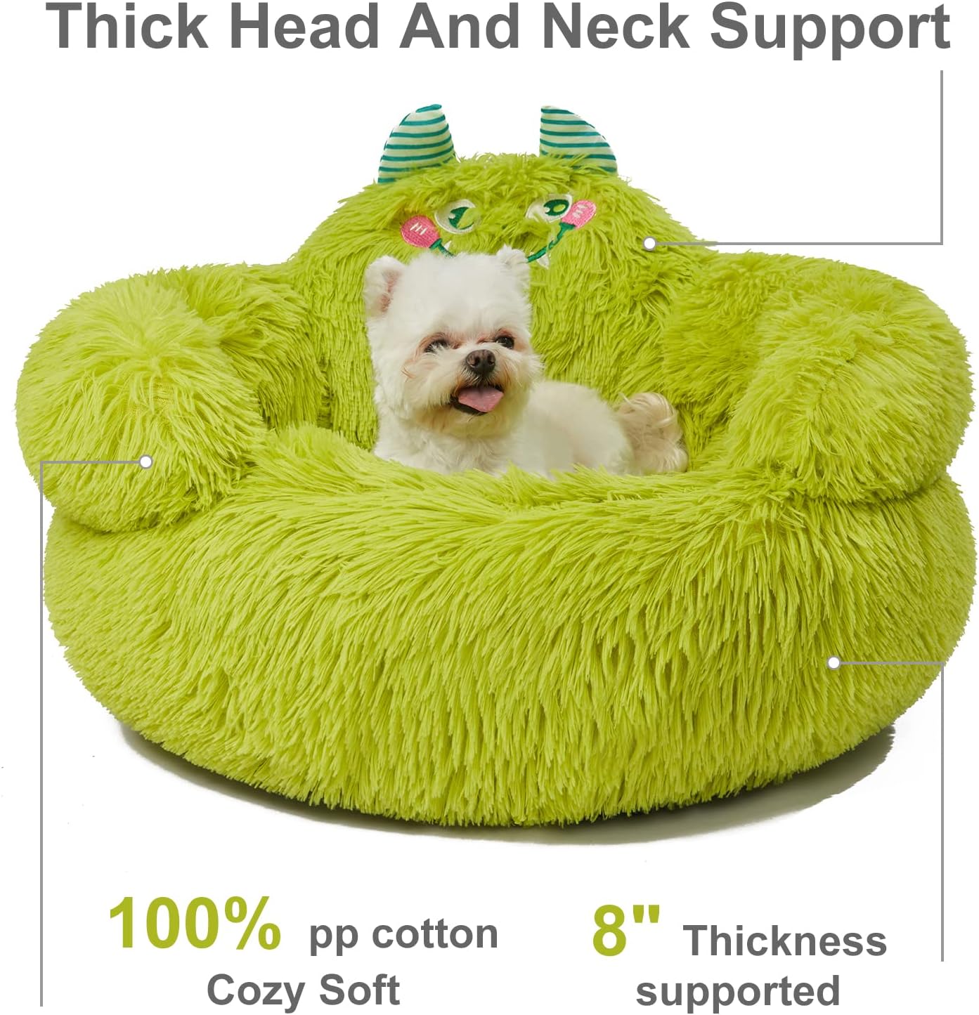 Green Monster Donut Bed - Plush Calming Cuddler for Small Pets