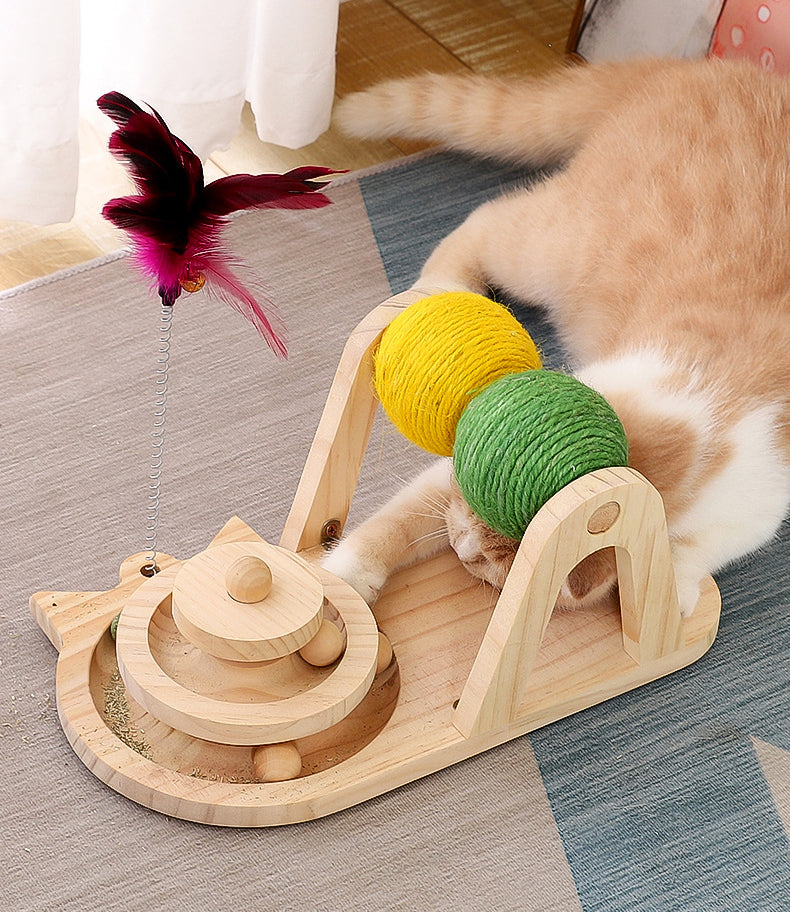 Wood Sisal Ball Cat Turntable Toy - Natural & Interactive