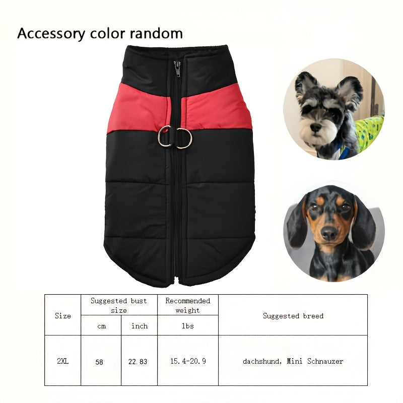Waterproof And Windproof Fleece-Lined Dog Coat With Zipper For Small And Medium Digs, Cotton Filling, Polyester Shell, Adjustable Closure