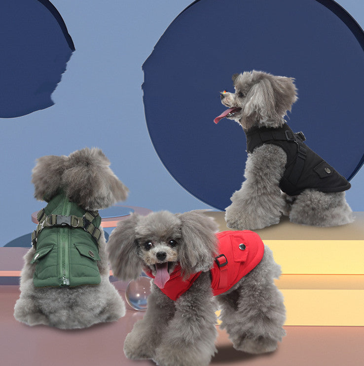 BellyRub Padded Dog Jacket with Harness Clip | For Dogs - Hooded & Non Hooded Options (Red, Army Green, Blue, Black)