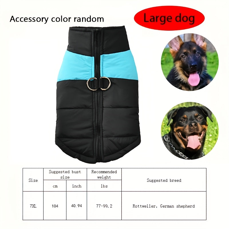 Waterproof And Windproof Fleece-Lined Dog Coat With Zipper For Small And Medium Digs, Cotton Filling, Polyester Shell, Adjustable Closure