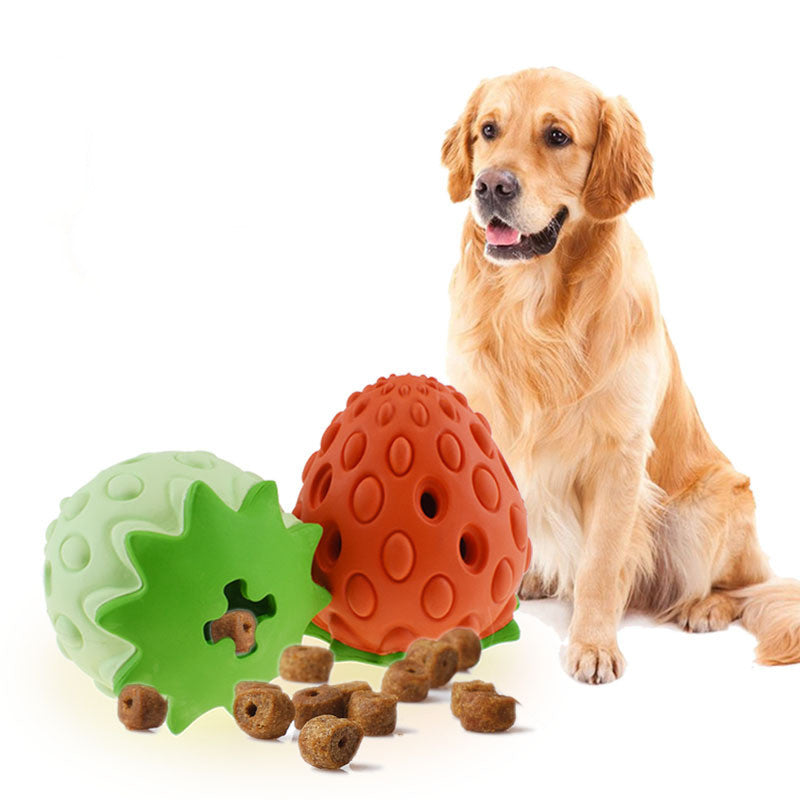 Strawberry Rubber Treat Dispensing Chew Ball - Chew Resistant Dog & Cat Toy