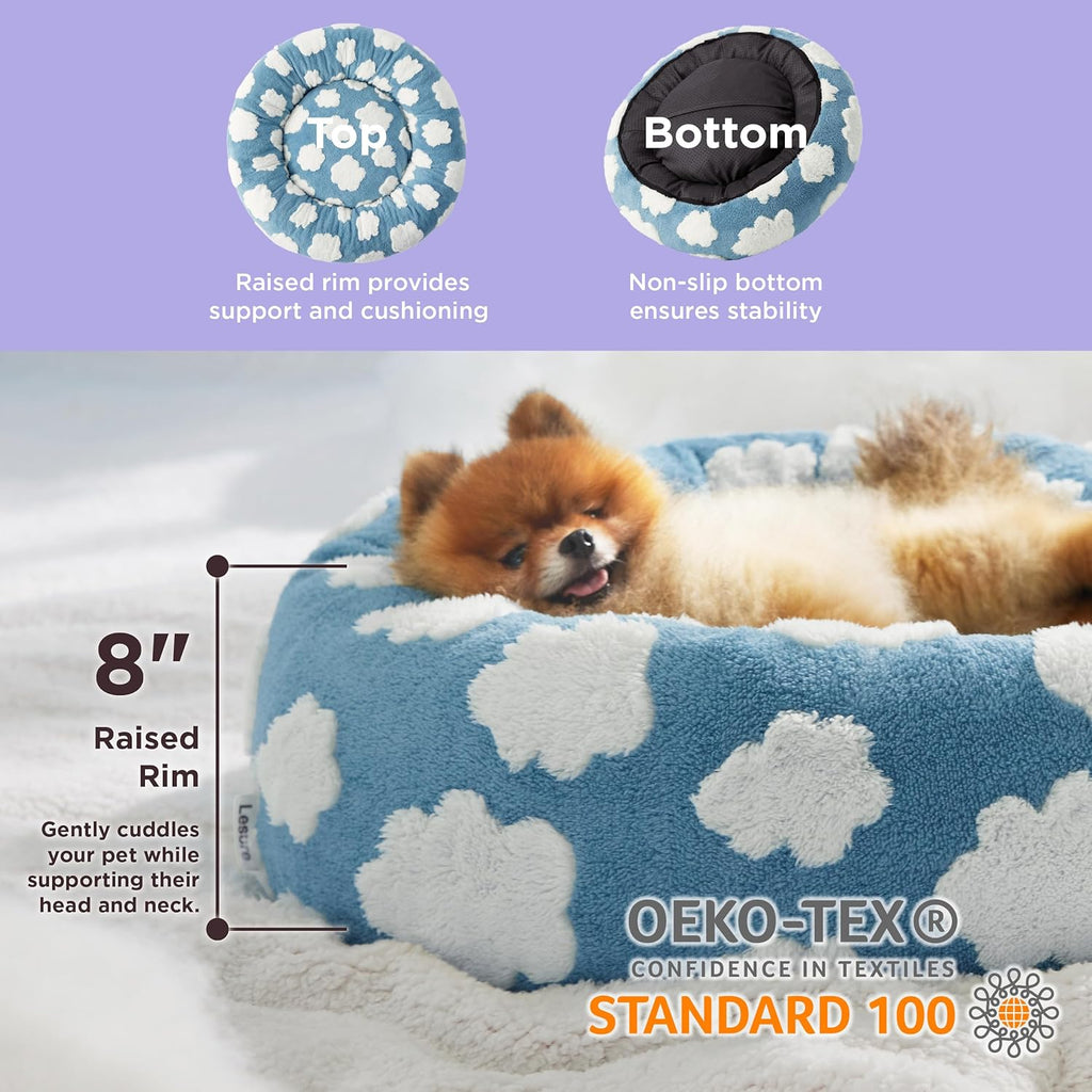 Jacquard Donut Pet Bed - Shaggy Plush with Anti-Slip Base