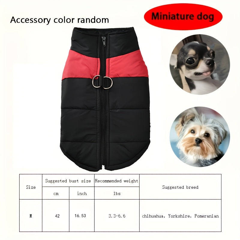 Waterproof And Windproof Fleece-Lined Dog Coat With Zipper For Small And Medium Digs, Cotton Filling, Polyester Shell, Adjustable Closure