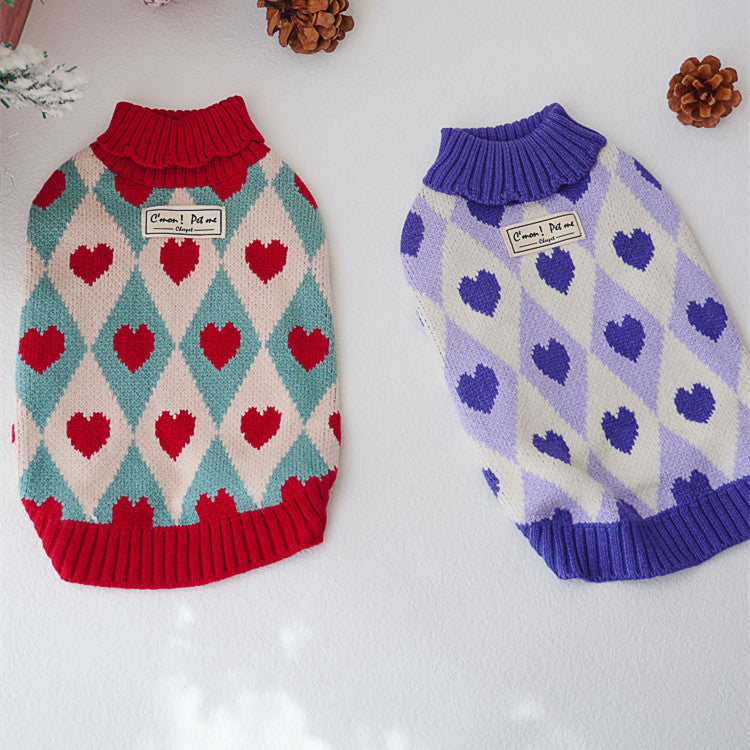 Christmas Rhombus Love Knit Sweater for Cats & Dogs - Festive Winter Style