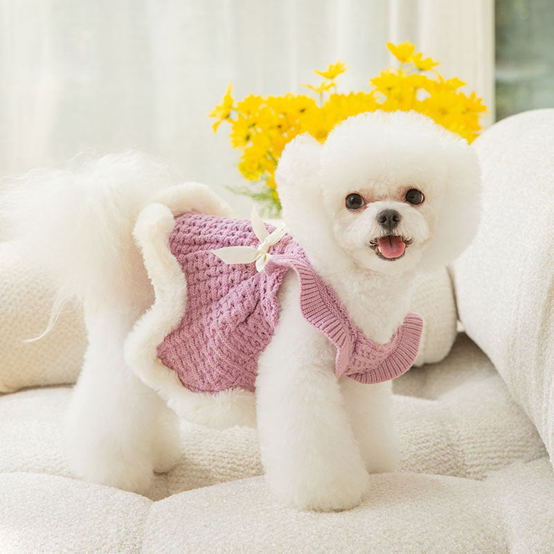 Princess Bow Sweater Skirt - Two-Legged Pet Dress for Dogs & Cats