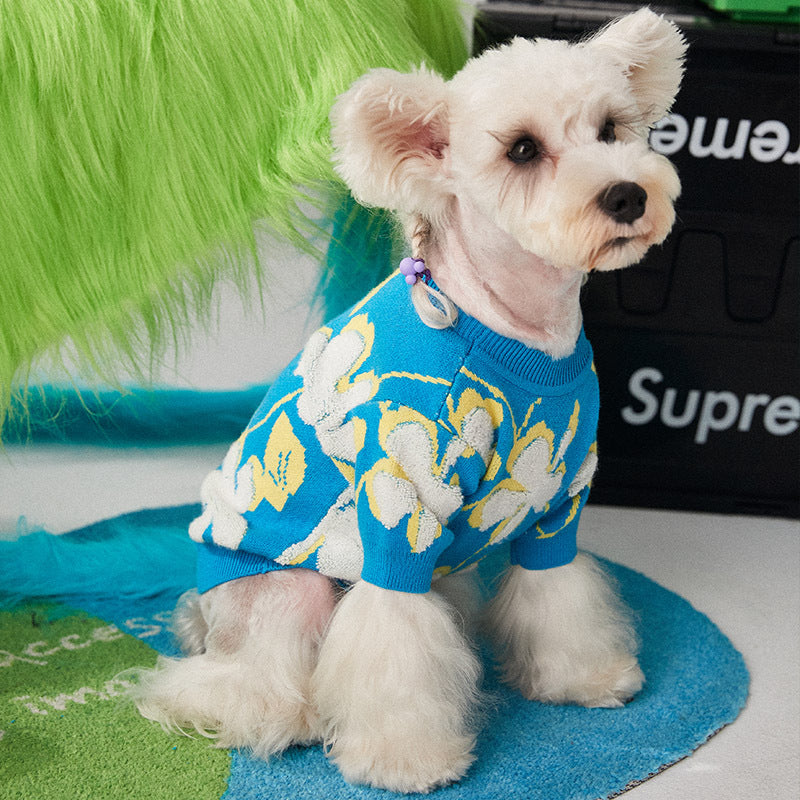 Warm Wool Floral Patterned Two-Legged Dog & Cat Sweater - Teddy & Small Breed Style