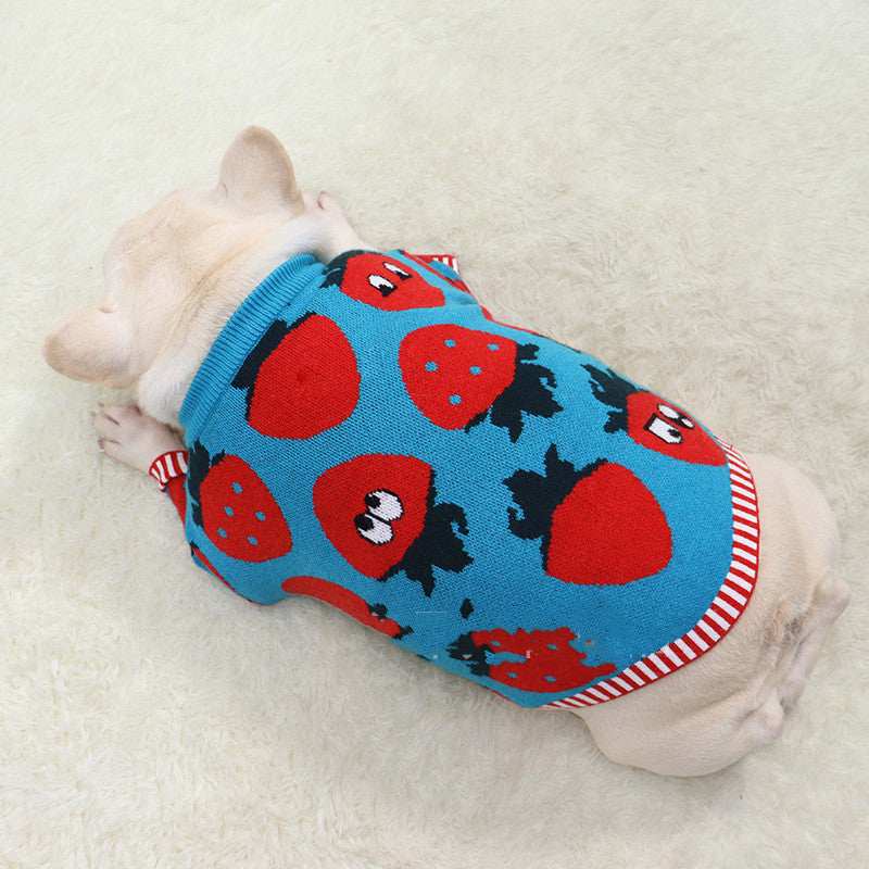 Strawberry Print Wool Dog Sweater - Cute Style for Stocky Breeds